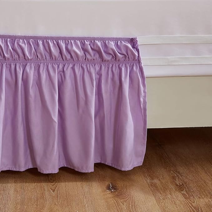 MEILA Wrap Around Bed Skirt Three Fabric Sides Elastic Dust Ruffled 18 Inch Tailored Drop,Easy to Install Fade Resistant-Light Purple, Queen/King