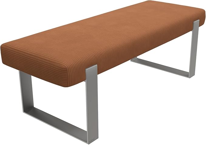 VANT Upholstered Bed Bench - Ribbed Terracotta - Brushed Nickel - Contemporary Modern, Bedroom Bench Seat, Hallway, or Entryway