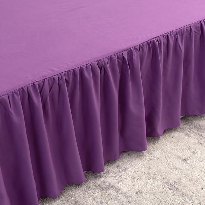 Bed Skirt Queen Size Ruffled Bed Skirt with Split Corners, 14 Inch Drop Dust Ruffle Bed Skirts with Platform, Gathered Style, 100% Microfiber, Grape