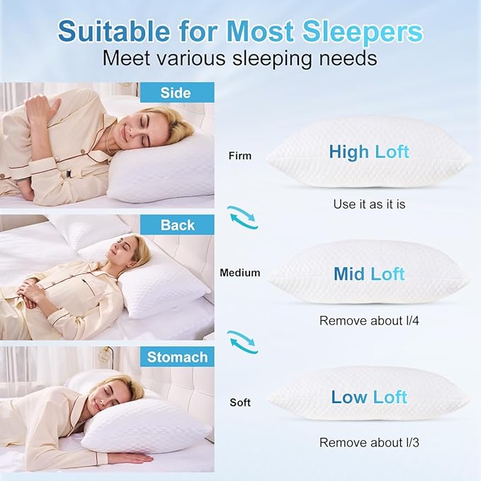 NTCOCO Cooling Bed Pillows for Sleeping Shredded Memory Foam Adjustable Gel for Side Stomach Back Sleepers Washable Removable Cover King Size Pack of 1