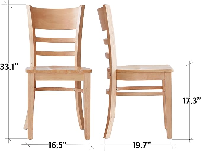 Livinia Cabin Wood Seat Dining Chairs Set of 2, Solid Malaysian Oak Wooden Ladder Back Armless Side Chairs (Natural-Oak)