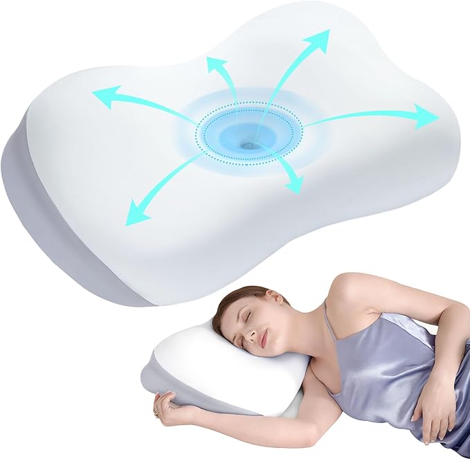 Sleep Pillow Ergonomic Contour Design Cooling Memory Foam Pillows for Neck Support, Side & Back Sleepers White Gray