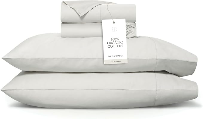 BOLL & BRANCH Signature Hemmed Sheet Set - Twin XL, Mist - Luxury 100% Organic Cotton - Includes 1 Flat, 1 Fitted, 2 Pillowcases - Buttery Soft