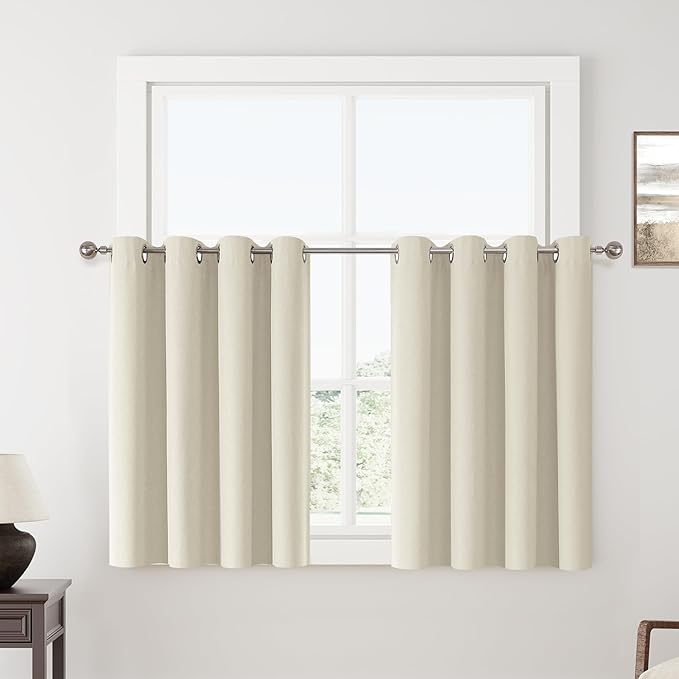 ChrisDowa 100% Blackout Birch Solid Curtains 45 Inches Long 2 Panels for Bedroom Living Room,Farmhouse Room Darkening Thermal Insulated Soundproof Grommet Top Window Treatment Drapes,52x45