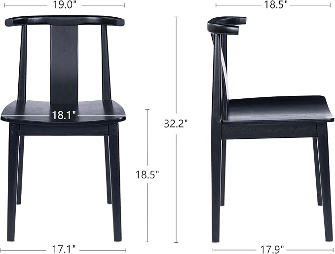 Mid Century Modern Kitchen Chairs Set of 4, Wooden Dining Room Chairs Wishbone Chair with Curved Back Armless Accent Chair for Living Room Restaurant, Black