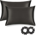 ALASKA BEAR Silk Pillowcase for Hair and Skin, Set of 2 Pure Genuine 22 Momme Mulberry Silk Pillow Cases Standard Size for Bliss Sleep Better Than Poly Satin, Zipper Closure(2pc, Charcoal)