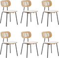 HEAH-YO Dining Chairs Set of 6, Upholstered Faux Leather Rattan Dining Chairs with Backrest and Metal Legs, Armless Kitchen Rattan Chairs for Dining Room, White