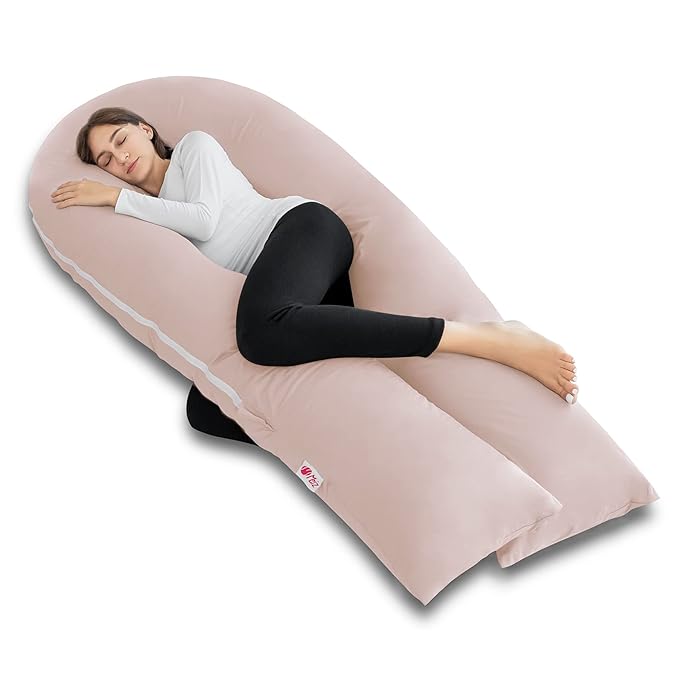 Meiz Pregnancy Pillows, Cooling Pregnancy Pillows for Sleeping, Maternity Pillow for Pregnant Woman, 65" Pregnant Pillows for Sleeping with Cooling Jersey Cover, Apricot
