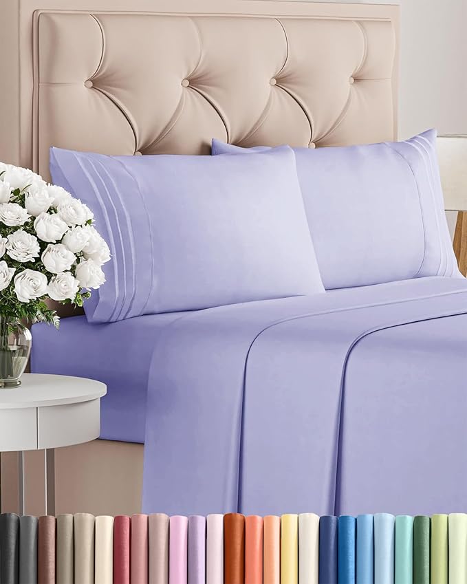 Queen Size 4 Piece Sheet Set - Comfy Breathable & Cooling Bed Sheets Set - Hotel Luxury Bedding for Women, Men, Kids, Teens, Boys & Girls - Deep Pockets, Ultra-Soft, Wrinkle Free - Oeko-Tex - Lavender