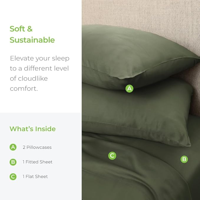 Cariloha Aloha Soft 4-Piece Sheet Set | Coastal Pine | Queen | Made from 100% Viscose derived from Bamboo | Introductory Sheet Line