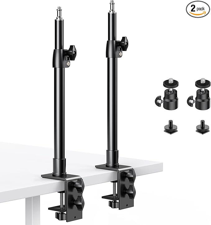 2-Pack Camera Desk Mount Stand with 1/4" Ball Head and Cold Shoe Mount Adapter,12.9-22" Tabletop Mounts Stand, Adjustable Aluminum Desktop Light Stand, for DSLR Camera, Ring Light, Video Light