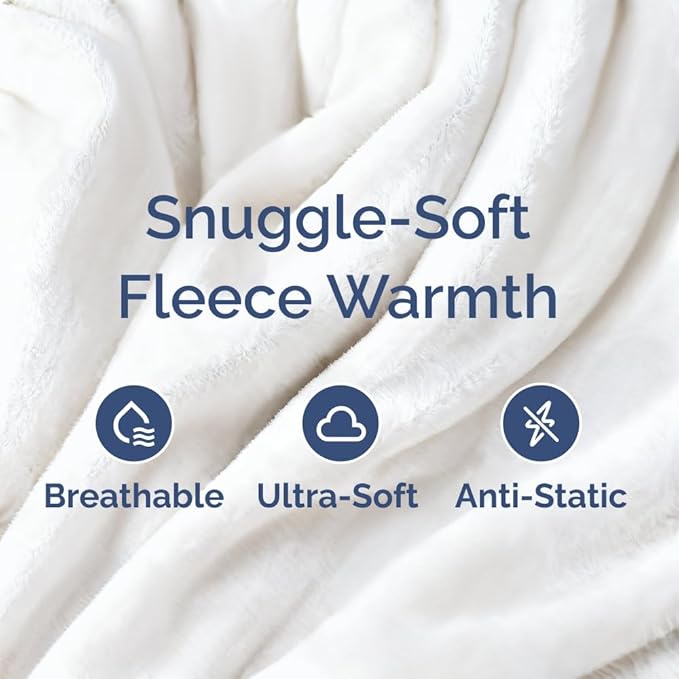 Ultra Soft Fleece Blanket Throw Size - Flannel Fleece Luxury Throw Blanket - Lightweight for Couch Bed Chair - Thick, Warm and Breathable - All Season Cozy Anti-Static Microplush Bedding, White