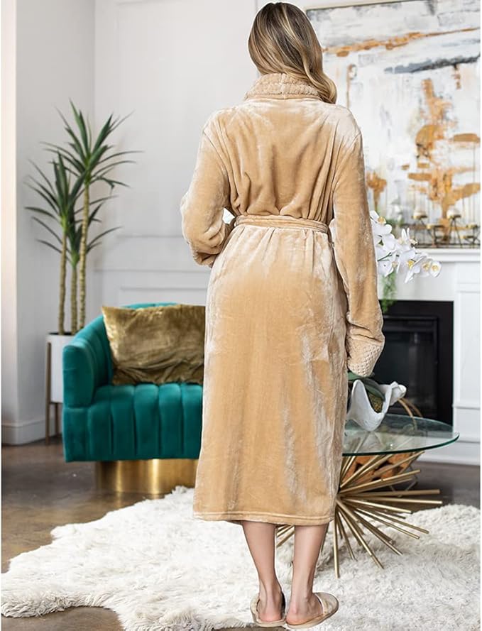 Lotus Linen Plush Robes for Women - Soft Bathrobe, Custom Monogram, Warm Fleece Robe with Pockets