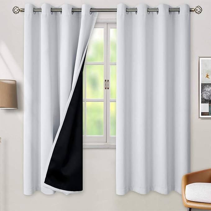 BGment Greyish White 100% Blackout Curtains for Living Room 72 Inch Length 2 Panels, Thermal Insulated Full Light Blocking Energy Save Window Drapes for Nursery Bedroom Darkening, 52 Inch Wide Each