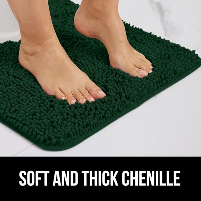 GORILLA GRIP Bath Rug Mat 30x20, Soft Absorbent Chenille, Quick Dry Microfiber Mats, Rubber Backing Washable Shower Floor Rugs, Bathmat Runner, US Designed Bathroom Decor Accessories Hunter Green