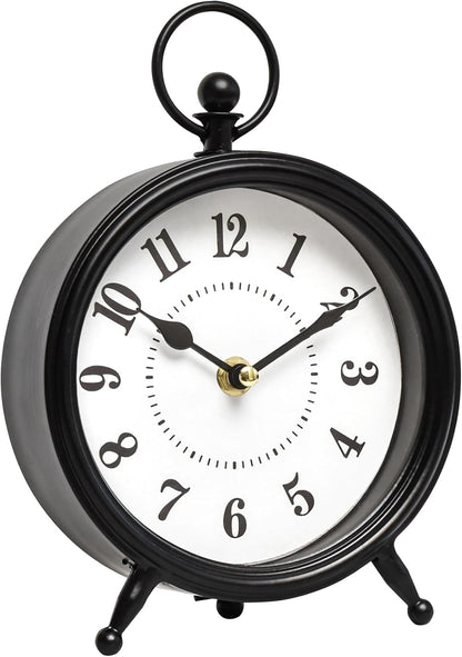 Vintage Black Table Clock on Stand, Decorative Desk and Shelf Clock，Decorative Battery Operated Table Top Clock for Living Room，Silent Non-Ticking(Small)