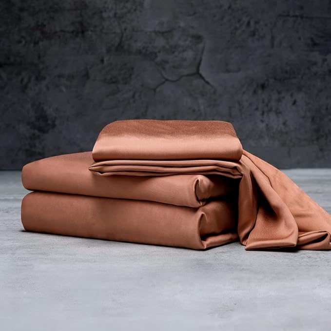 LUXOME Luxury Sheet Set | 100% Rayon (Viscose) from Bamboo | King Size - Terracotta | Deep Pockets | 4-Piece Set (Fitted, Flat, 2 Pillowcases)