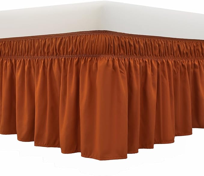 MEILA Wrap Around Bed Skirt Three Fabric Sides Elastic Dust Ruffled 14 Inch Tailored Drop,Easy to Install Fade Resistant-Caramel, Twin/Full