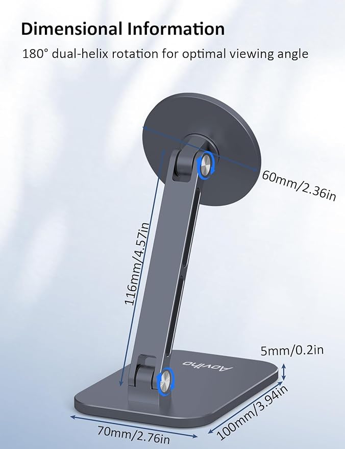 Magnetic Phone Stand for MagSafe Adjustable - Aluminum Portable Phone Holder for Desk with 360° Rotating Head Compatible with iPhone 16/15/14/13/12 Pro Max and Magnetic Phone Case, Grey
