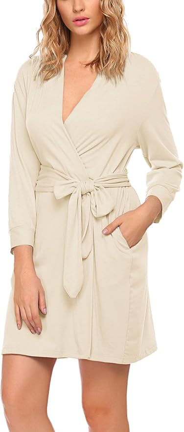HOTOUCH Womens Robe Lightweight Short Knit Bathrobe Soft Ladies Sleepwear with Pockets