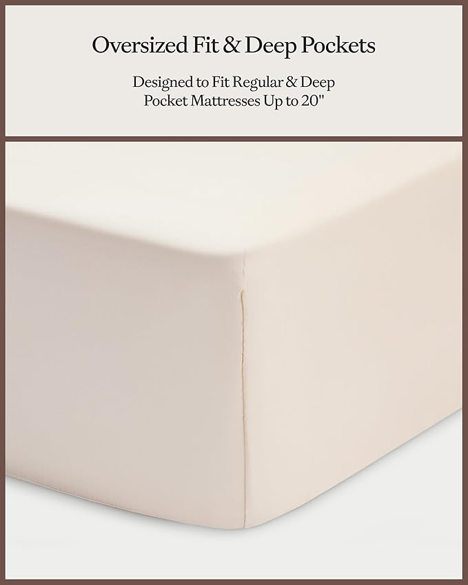 Cozy Earth Luxury Bed Sheet Set - 100% Viscose from Bamboo Fabric, Ultra-Soft & Breathable, Fits Regular & Deep Pocket Mattresses up to 20" - 4 Pieces Queen Sheet Set Oat