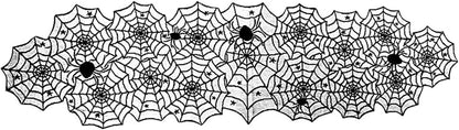 1-Pack Halloween Table Runner, Black Spider Stars Lace Table Runner, Gothic Kitchen Decor, Fall-Themed Party Decorations, Spider Web Reusable Home Accent, 18 x 72 Inches