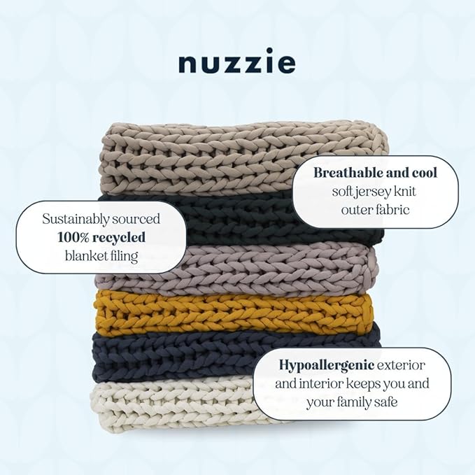 Nuzzie Chunky Knit Blanket - Breathable, Cooling, Hand Made Knit Throw Blanket for Sleep - Machine Washable, Stylish Decor Design (Cream, Full | 16lbs | 48"x72")