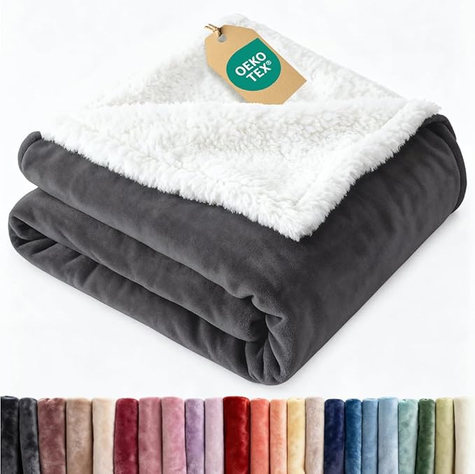 Sherpa Fleece Blanket King Size - Reversible Sherpa Fleece King Blanket - Super Soft Double Sided for Bed, Sofa, Couch - Thick, Warm, and Plush - Luxurious Bedding for Winter - Dark Grey, 90" x 108"