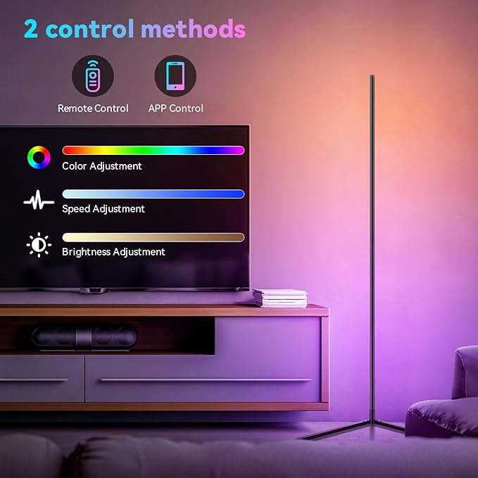 Corner Floor Lamp, LED Floor Lamp, Ambient Lighting Smart Lights with APP and Remote Control, 20 Million Colors & 800+ Modes, Music Sync Led Lights for Bedrooms, Living Rooms and Gaming Rooms