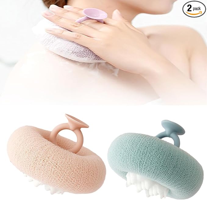 Super Soft Sunflower Suction Cup Bath Ball, ponge Mesh Pouf Shower Ball for Women, Men Shower,2024 Upgraded 2-in-1 Sunflower Bath Ball,Exfoliating Bath Sponge Cleaning Brush. (Apricot+Green)