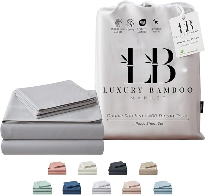 Full Size Sheet Set | 100% Viscose | Organically Grown | Ultra Soft | Cooling Sheets for Hot Sleepers | 17" Deep Pocket [Dove Grey]