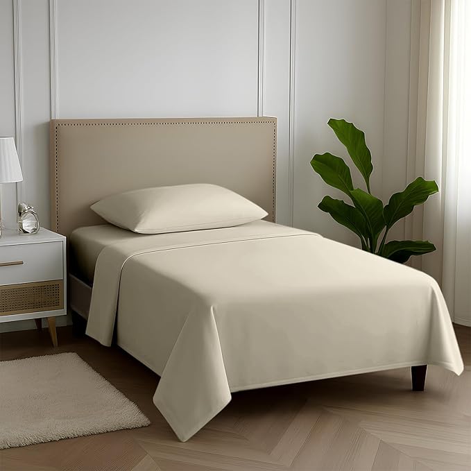 Carressa Linen 100% Egyptian Cotton Twin Sheets Set - 600 Thread Count Egyptian Cotton Luxury Twin Sheets (3 PC, Ivory Cream), 16" Deep Pocket, Soft, Cooling, Sateen Weave College Dorm Room Bedding