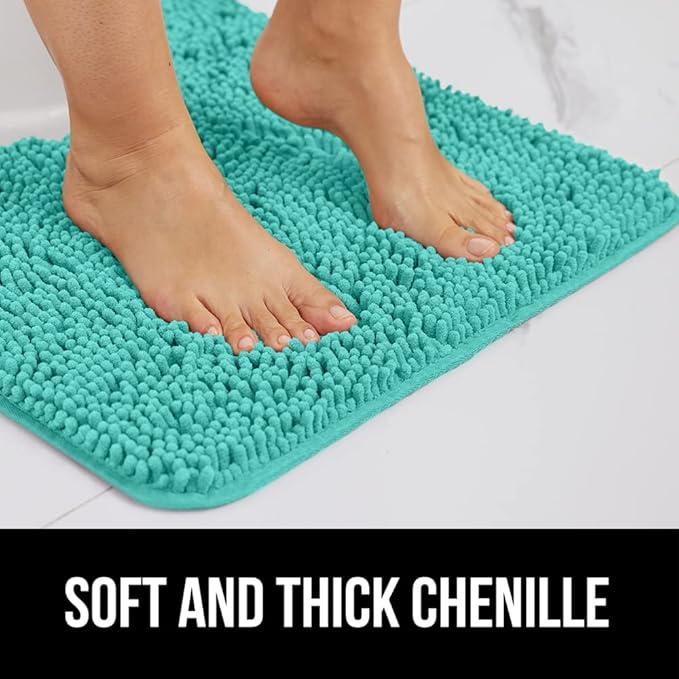 GORILLA GRIP Bath Rug Mat 30x20, Soft Absorbent Chenille, Quick Dry Microfiber Mats, Rubber Backing Washable Shower Floor Rugs, Bathmat Runner, US Designed Bathroom Home Decor Accessories Turquoise