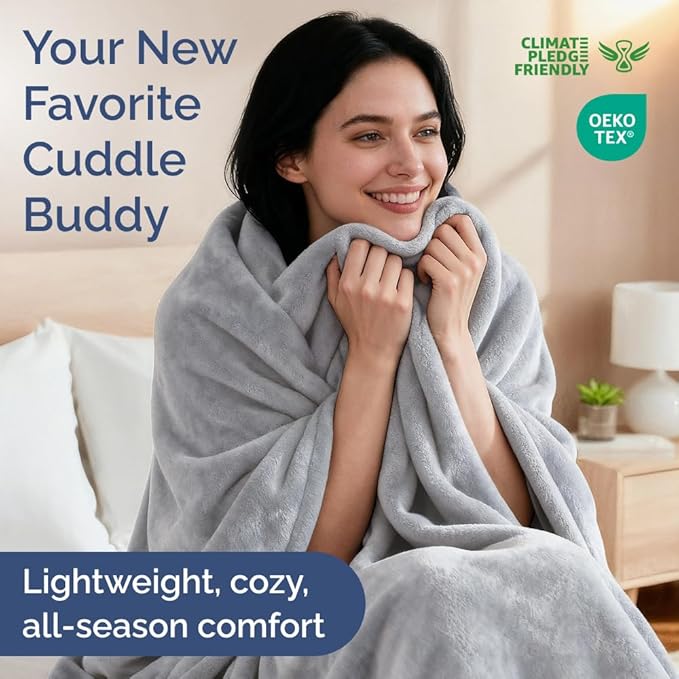 Ultra Soft Fleece Blanket Queen Size - Flannel Fleece Luxury Queen Blanket - Lightweight for Couch Bed Chair - Thick, Warm and Breathable - All Season Cozy Fuzzy, Anti-Static Microplush Bedding, Grey
