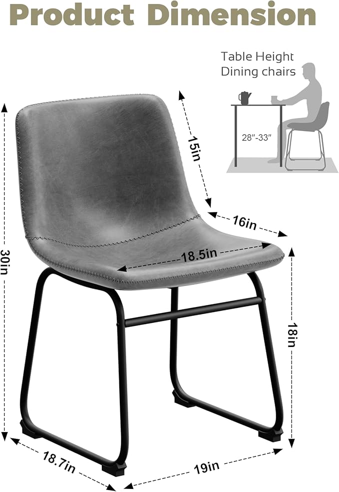 Dining Chairs Set of 6, 18 Inch Modern Armless Dining Chair with Back, Faux Leather Kitchen Dining Room Chair with Metal Legs for Home, Bistro Coffee Shops (Grey)
