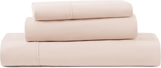 UGG Twin XL Sheet Set 3-Piece Luxury Cooling Sheets Deep Pockets Premium Bedding with 1 Sham Machine Washable, for Dorm Essentials & College Bedding, Twin XL, Shell Light Pink (Hedi)