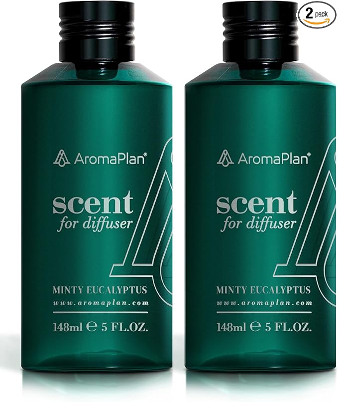 AromaPlan Hotel Scents Minty Eucalyptus 5 Fl Oz (2 Pack), Luxury Aroma & Hotel Fragrance Diffuser Oil- Hotel Diffuser Oil for Aromatherapy- USA Made, Bigger Bottle, Bolder Aroma & Longer Lasting