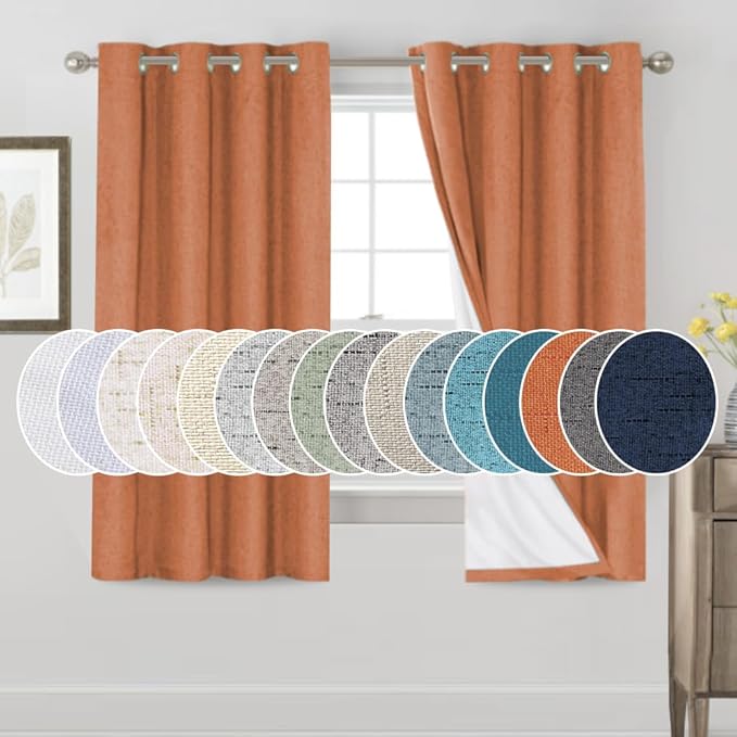 PrinceDeco Blackout Curtains 100% Blackout Curtains for Bedroom Anti-Rust Grommet Thermal Insulated Curtains for Living Room Room Darkening Drapes for Nursery, Set of 2, 52" W x 63" L,Orange