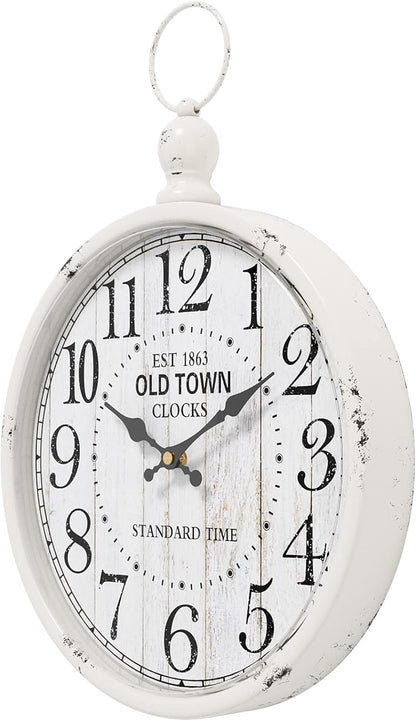 Menterry Retro Round Wall Clock. White Vintage Antique Style. Battery Operated Silent Wall Clocks for Farmhouse,Bathroom,Kitchen,Bedroom,Office, (11.8" H x 9.3" W)