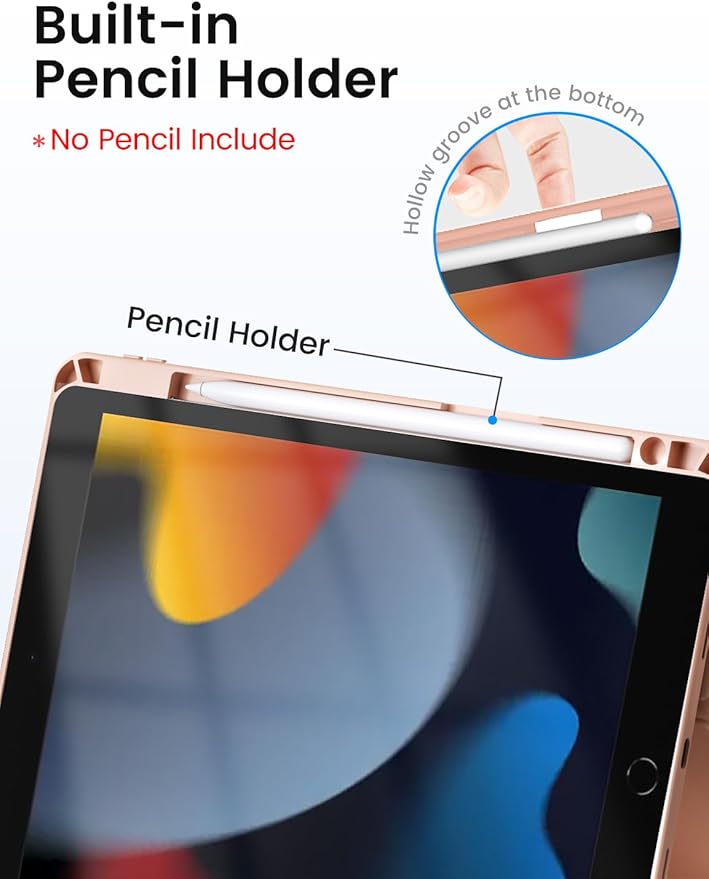 OYEEICE for iPad 9th Generation Case with Keyboard - Detachable Backlit Keyboard - Rotatable Cover with Pencil Holder for iPad 9th/8th/7th Gen, iPad Air 3rd Gen & iPad Pro 10.5" - Pink