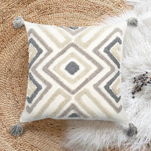 Boho Pillow Covers 20X20 Inch Boho Tufted Throw Pillow Covers Decorative - Image 2