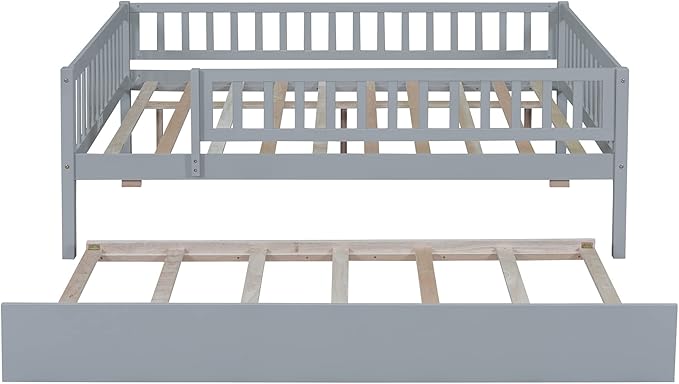 Bellemave Full Size Bed Frames with Rails for Kids, Full daybed Frame with Trundle for Boys/Girls/Adults， Gray