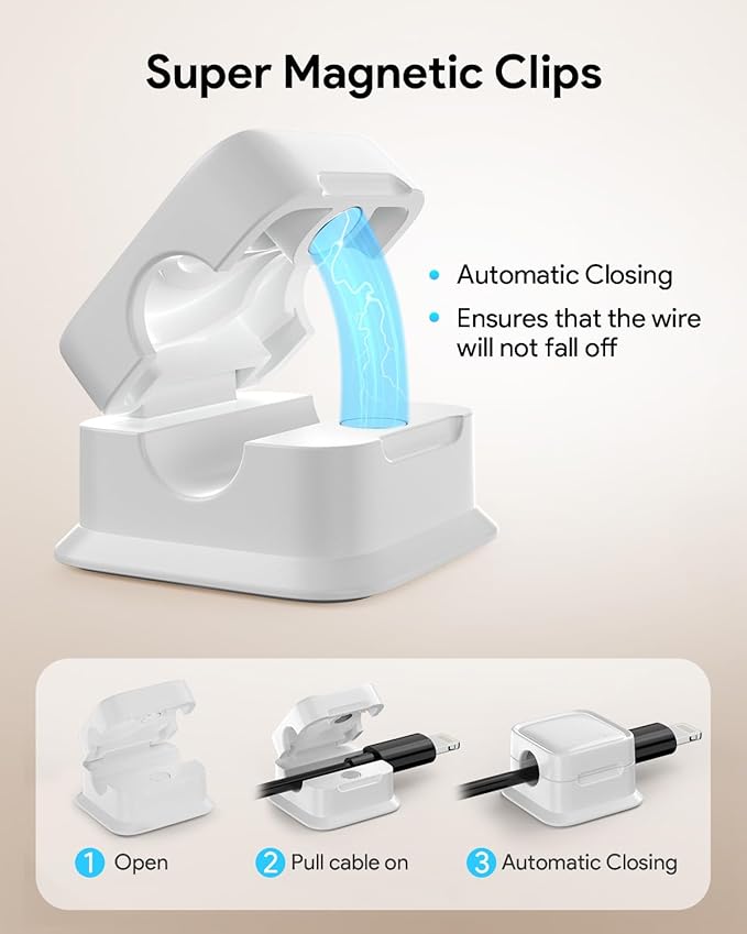 16 Pack Magnetic Cord Organizer Holder,Strong Adhesive Desk Cable Management Easy Open,Organize Phone Charging Cords Wire Holder Organizer Neatly for Home,Office,Car,Desk,Nightstand-White