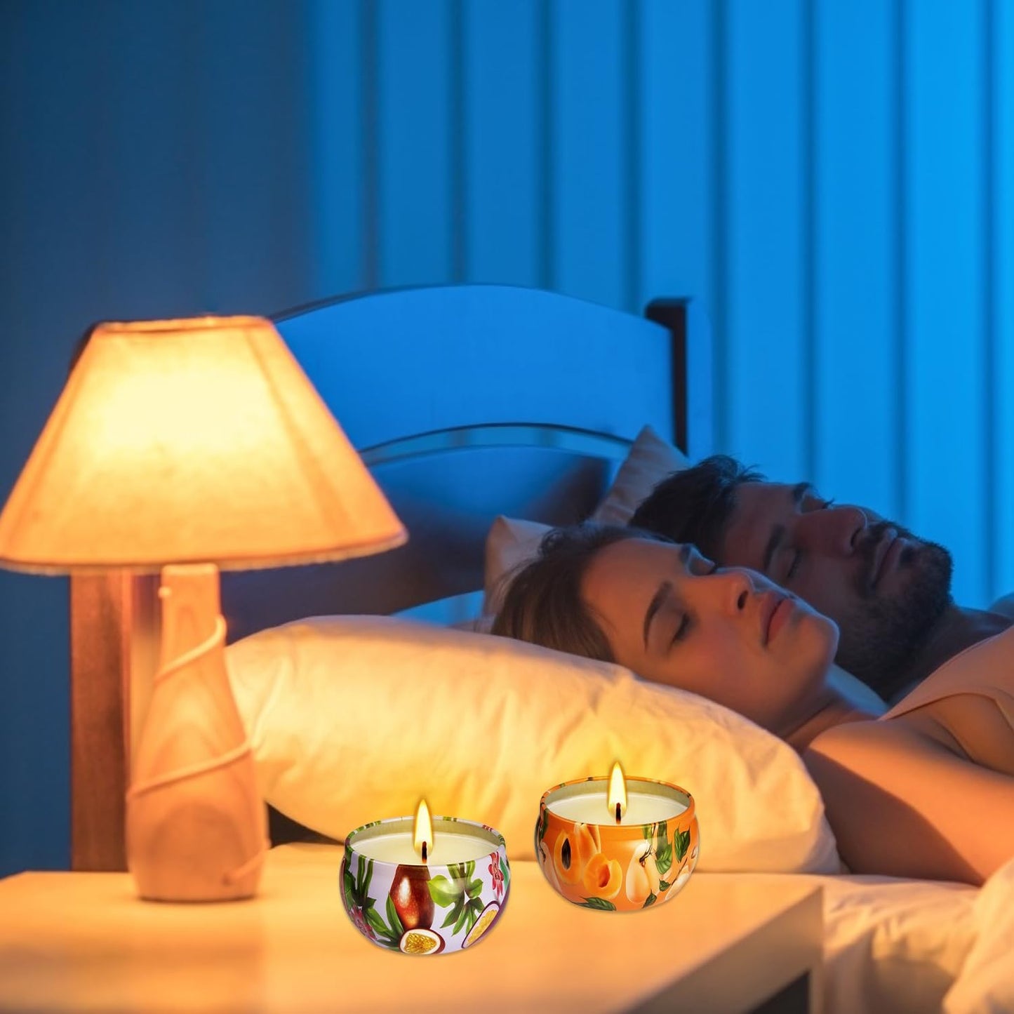 Set of 2 | 2.5-Ounce Scented Jar Candles - Fruit Style - Perfect for Home, Spa, Yoga Studio - Vibrant Colorful Iron Can Jars Candles(Passion Fruit & Apricot Fragrance)