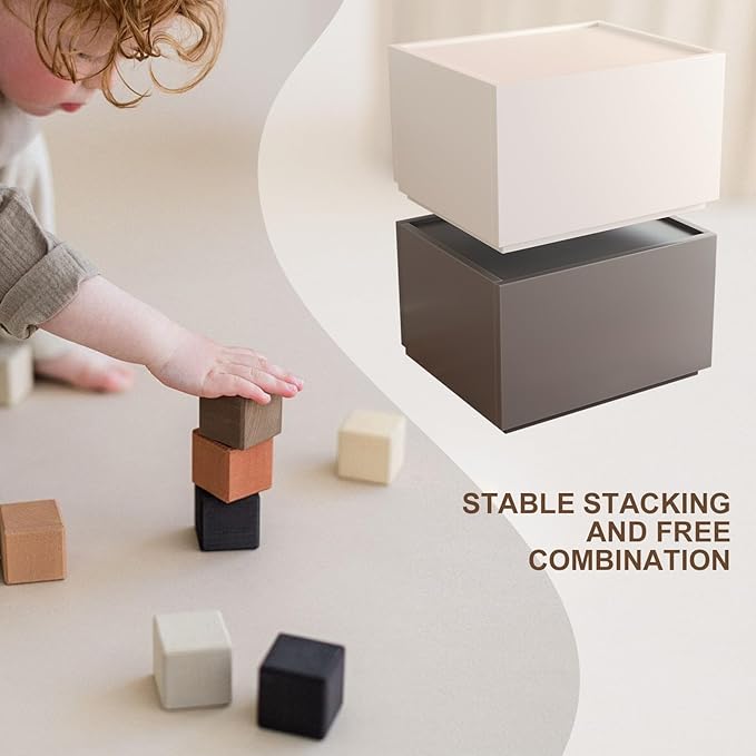 Stackable Storage Drawers, Wooden Drawer Storage Organizer, Modern Nightstands with Wooden Drawers, Small Storage Cabinet, Modular Design, Available in 2 Sizes for Versatile Use Champagne Small