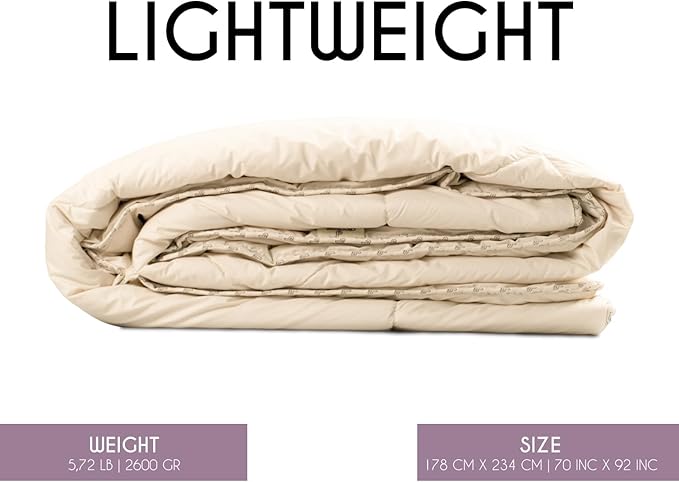 Twin Lightweight 100% Fine Alpaca Duvet - Premium Cotton Cover, 2,89 lb Filling, Ideal for Summer, Breathable & Temperature -Regulating, 70 x 92 inches