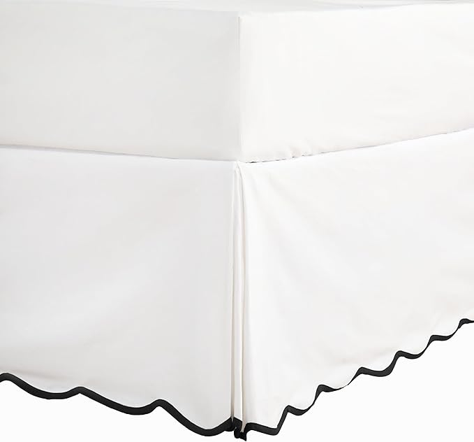 HIG Off-White Chic King Bed Skirt - Easy Fit Scallop Edge Pleated Bedskirts, 14 Inch Drop Anti-Slip Dust Ruffle, Thick Fabric for Enhanced Privacy, Pre-Washed for Long-Lasting Use(N60022)