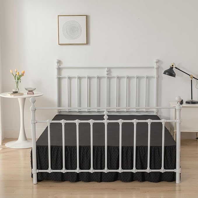 Tufted Dot Bed Skirt King Size Ruffled Bed Skirt with Split Corners, 14 Inch Drop Dust Ruffle Bed Skirts with Platform, Black