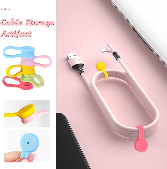 Viaky Magnetic Twist Ties 6-Pack, Multicolor Cable Clips Cord Organizers, Reusable Magnet Wrap Straps For Earphones, USB Cables, Bookmarks, Keychains – Macaron Colors