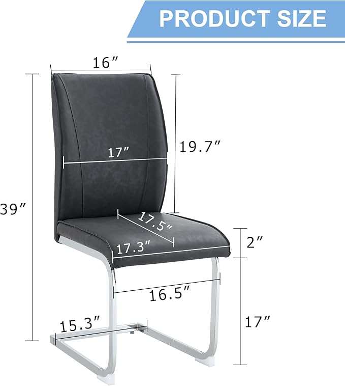 Dining Chairs Set of 4,Faux Leather Dining Chairs,Upholstered Kitchen Chairs with High Back,Modern Armless Side Chairs with Sturdy Chrome Plated Metal Legs for Living Room(Grey,4)